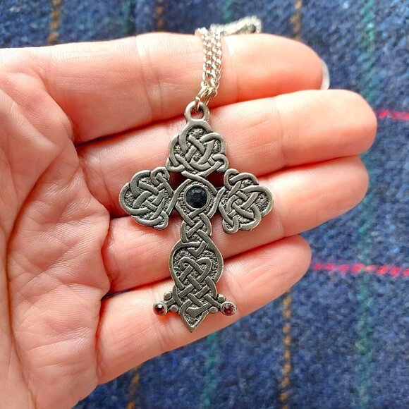 New Pewter Celtic Knot Cross Embellished Necklace (Made in UK) - Picture 1 of 5
